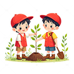 志愿者植树卡通人物素材