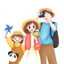 春天户外一家人春游插画