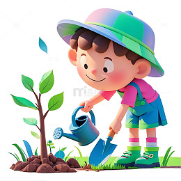 彩色小孩种树