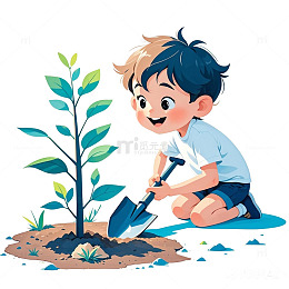 动漫男孩植树节