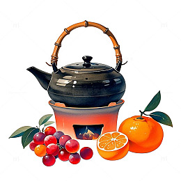 围炉煮茶静物水彩插画素材