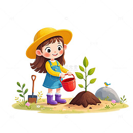 植树节的小园丁卡通插画素材