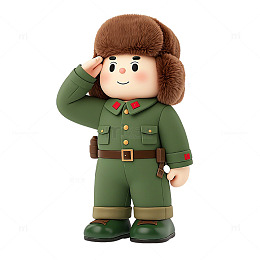 学雷锋日敬礼军人3D卡通素材