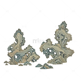 工笔画多孔造型的假山石