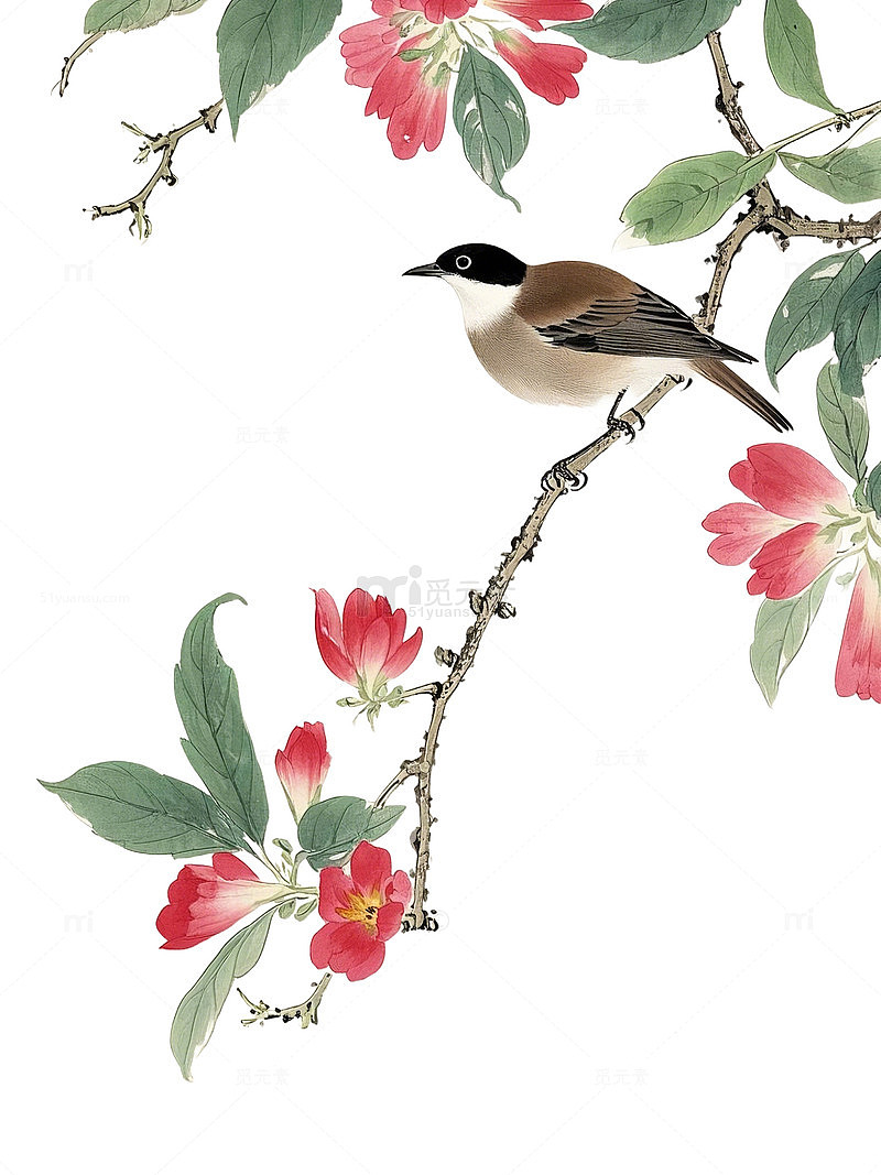 工笔画花鸟相互依偎很有趣