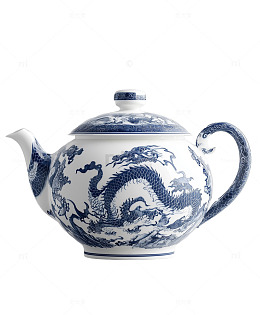 蓝白龙纹中式茶壶