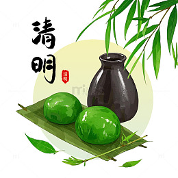 清明青团美食艾草酒壶柳树春天柳叶