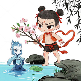 卡通哪吒敖丙互动素材
