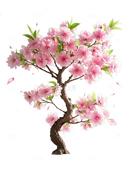 粉色繁花垂枝桃树