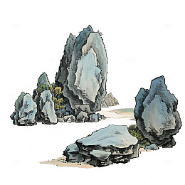 堆叠的山石水墨插画