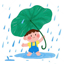 荷叶下雨小孩躲雨素材