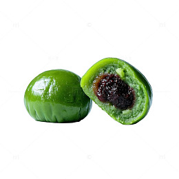 切开的豆沙馅青团