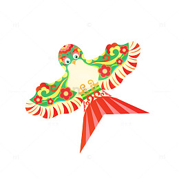 红绿色春天清新矢量纸鸢风筝装饰元素