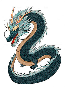 龙抬头青龙手绘元素插画