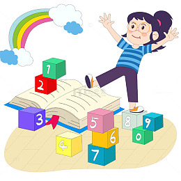 卡通可爱儿童教育培训彩色数字积木魔方插画