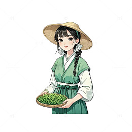 插画风采茶女免扣元素