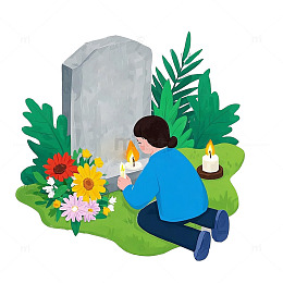 卡通清明节扫墓