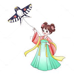 春天户外国风复古少女放风筝