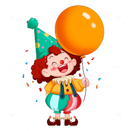 卡通手绘可爱小丑拿着气球免抠元素