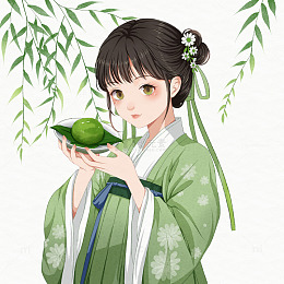 清明节拿着青团的少女