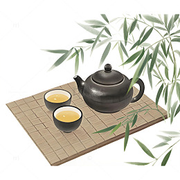 国风插画茶文化茶具静物竹影茶香品茶图