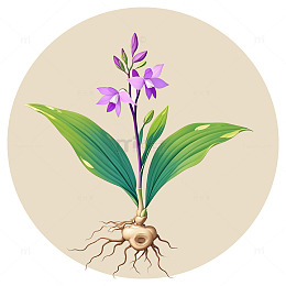 中草药白芨草药植物手绘插画