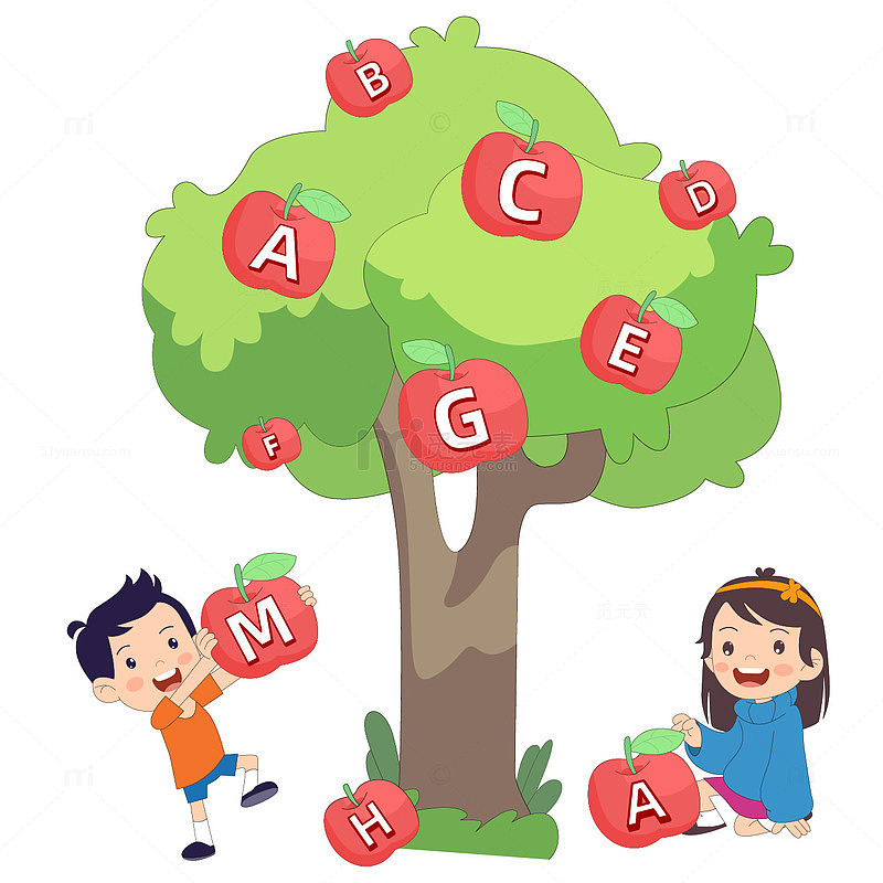 卡通儿童教育培训苹果英文字母树