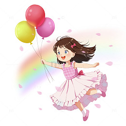 牵着气球的可爱小女孩