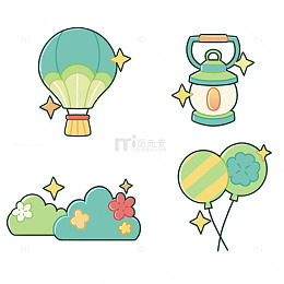 春日踏青郊游贴纸元素