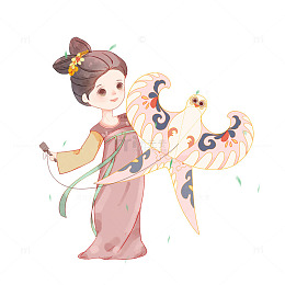 古风放风筝小女孩