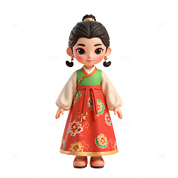 少数民族卡通3D朝鲜族女孩素材