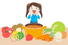 卡通手绘健康饮食水果蔬菜素食插画