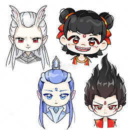 哪吒敖丙敖光可爱手绘卡通插画免抠