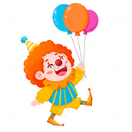 卡通可爱小丑拿着气球免抠元素