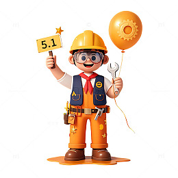 51劳动节3d卡通工人人物元素素材