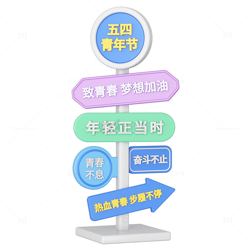 C4D立体54青年节指路牌设计