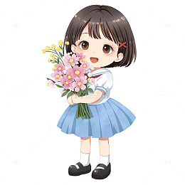 手捧鲜花的小女孩