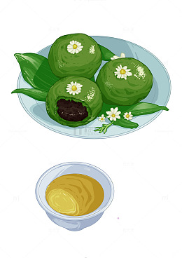 清明节青团青稞茶元素酒杯绿色扁平风插画