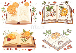 书本橙子树叶花生水果