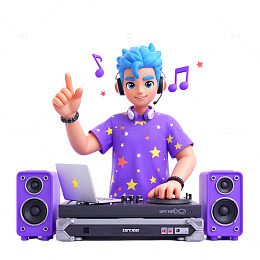 3D卡通打碟DJ男孩插画