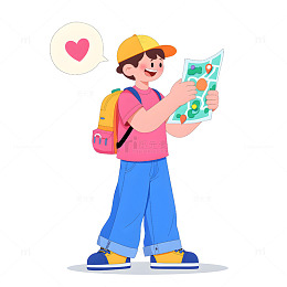 手拿旅行地图的男孩卡通插画素材