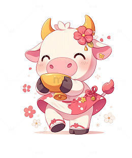 小花抱着元宝牛