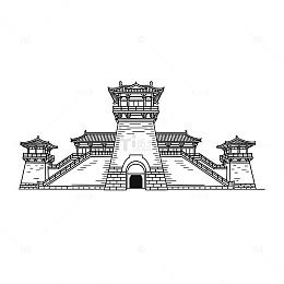 襄阳唐城景区凯旋楼黑白线稿