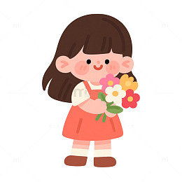 手捧鲜花的小女孩插画