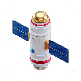 带有太阳能板的3D卡通太空卫星