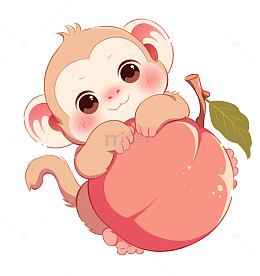 小猴子抱着的桃子