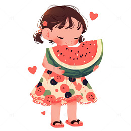 抱着西瓜的女孩
