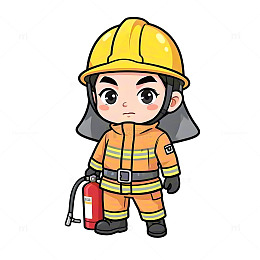 劳动节主题卡通消防员元素