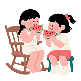 小女孩吃西瓜夏天