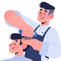 劳动节卡通理发师元素